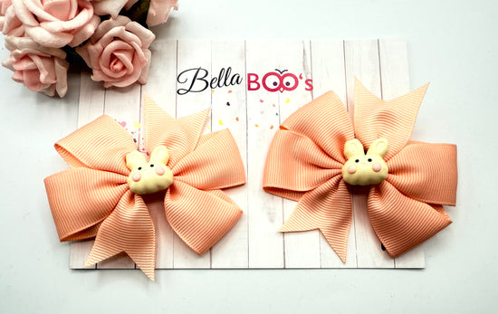 Peach & Cream Bunny Ribbon Hair Bow Set