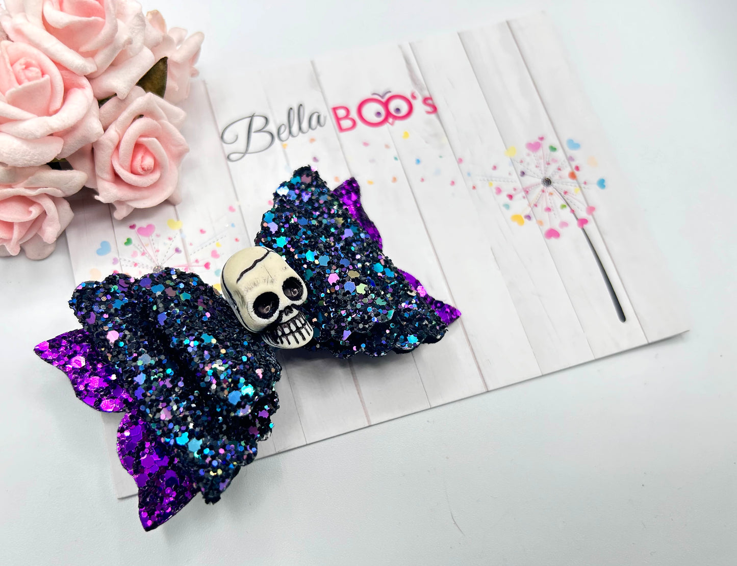 Halloween Black & White Skulls Hair Bow