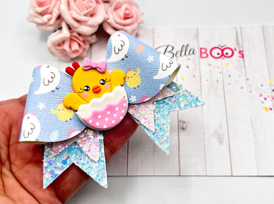 Easter Spring Chick Hair Bow - Handcrafted Clay