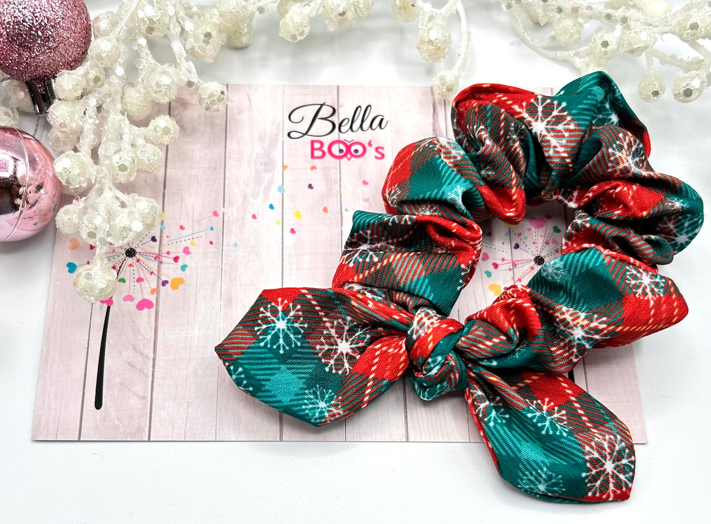 Christmas Snowflake Check Hair Scrunchie