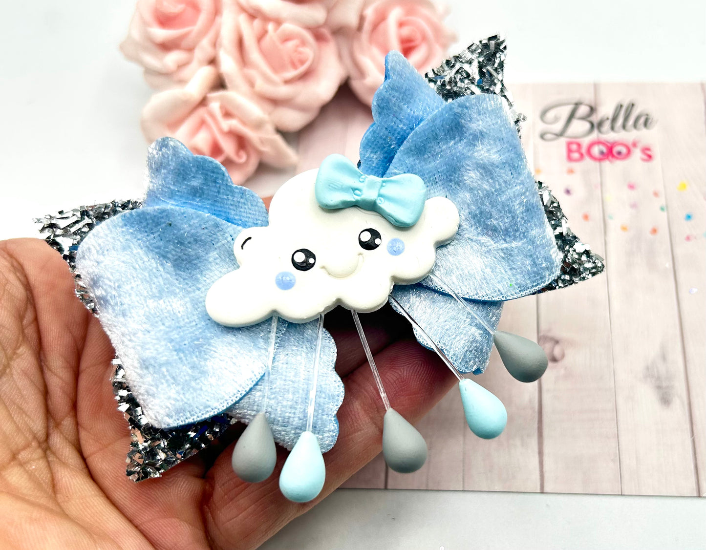 Raindrops Hair Bow - Handcrafted Clay