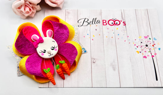 Easter Bunny Carrot Droplet Hair Bow - Handcrafted Clay