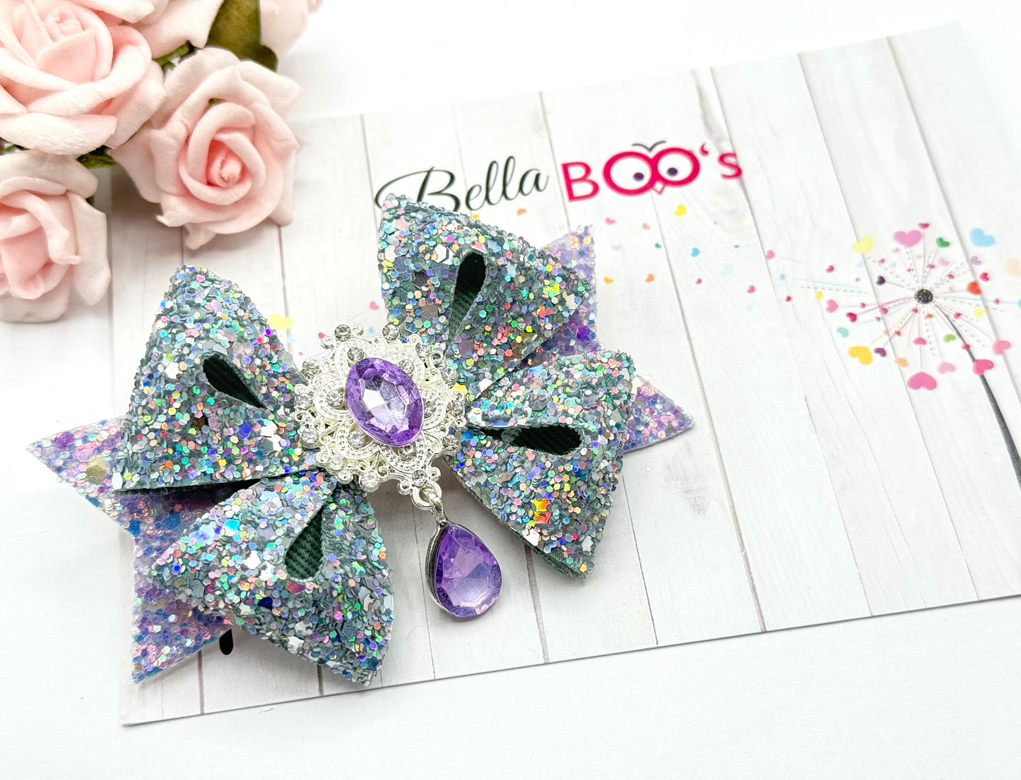 Silver & Lilac Droplet Hair Bow