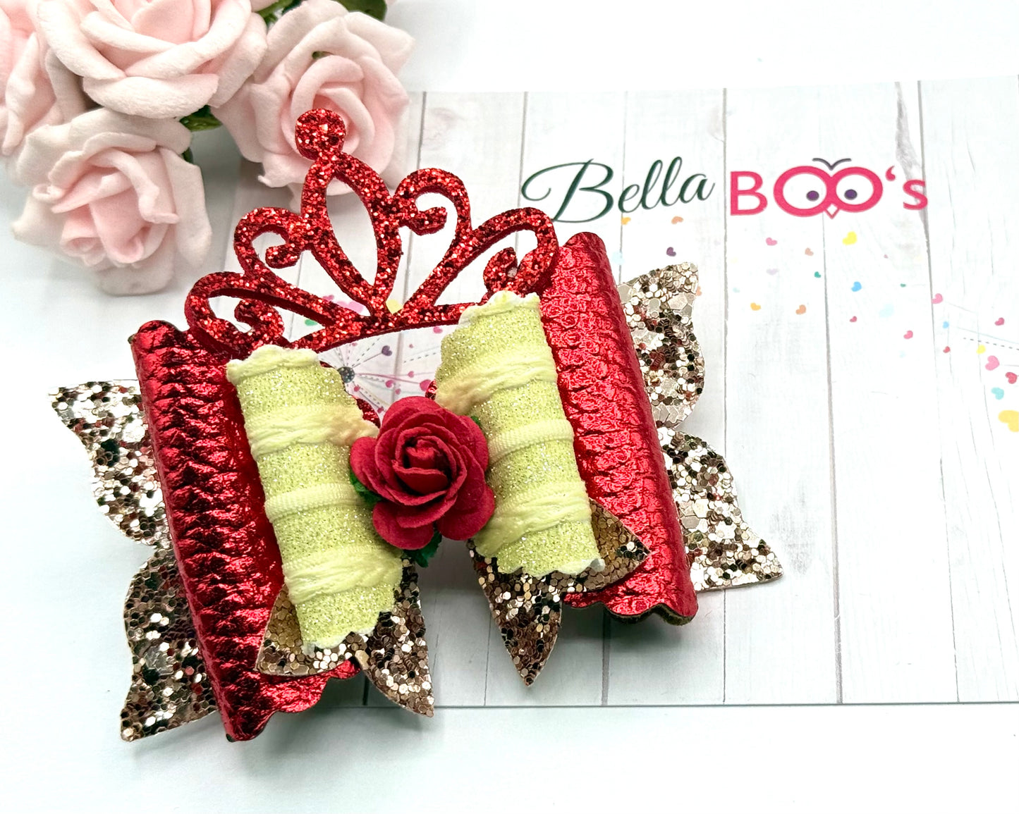 New Princess Tiara Hair Bow - Red