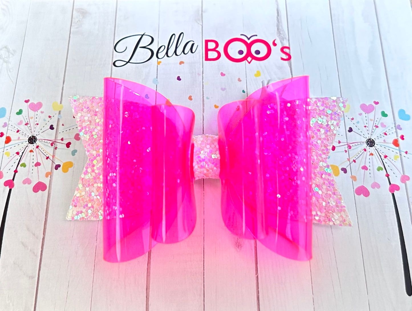 Pink Neon Transparent Hair Bow