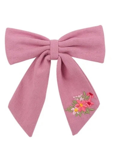 Load image into Gallery viewer, Pink Drop Tail Fabric Hair Bow
