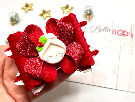 Christmas Mrs Claus Hair Bow - Handcrafted Clay