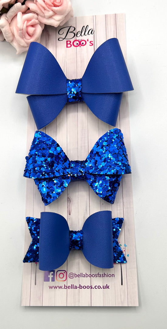 Royal Blue Hair Bow Trio