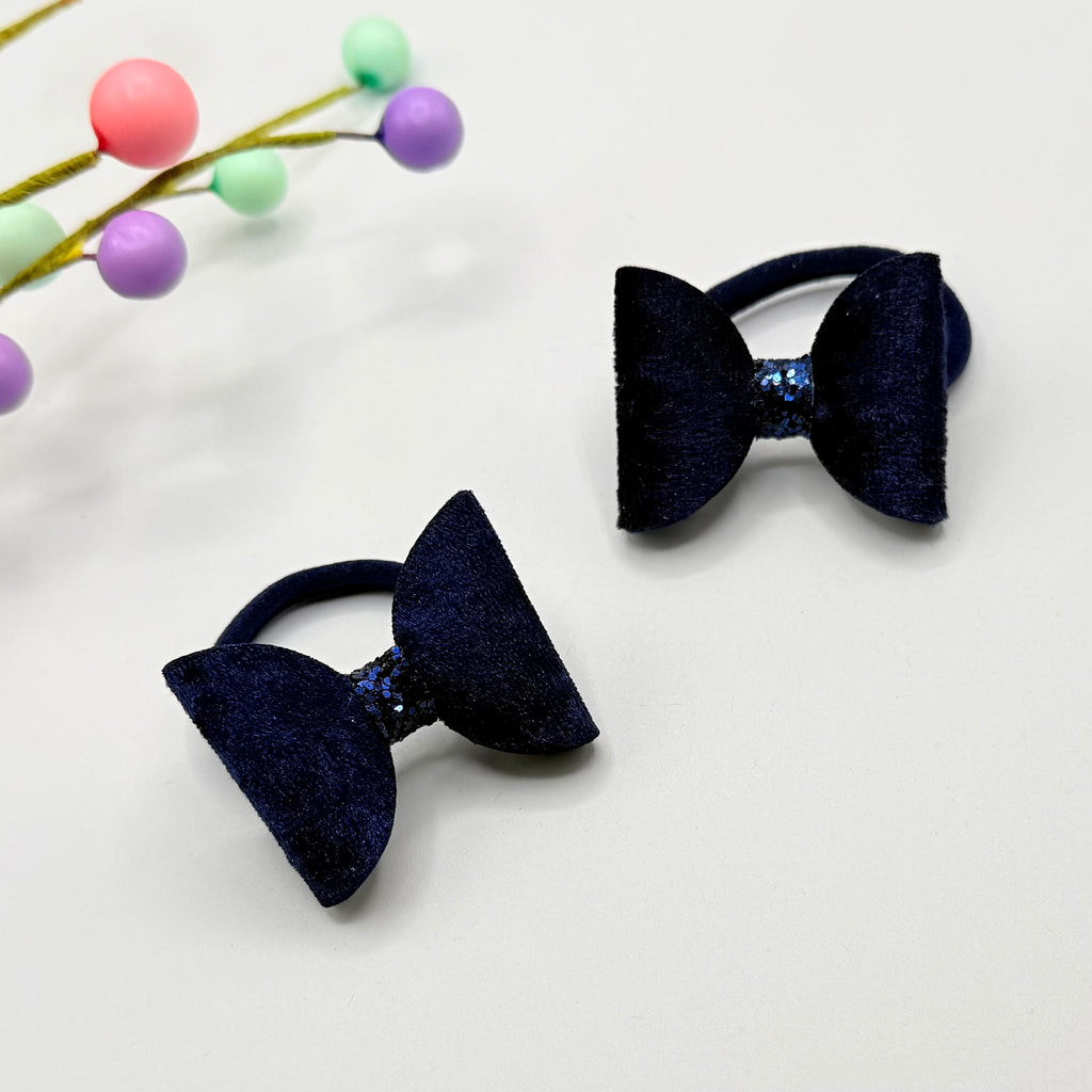 Navy Velvet Bow Bobble Set Hair bobbles