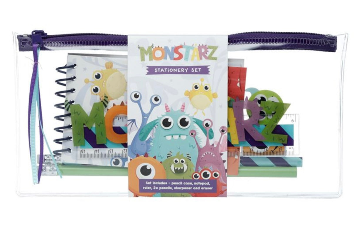 Monstarz Monster 7 Piece Clear Pencil Case Stationery Set