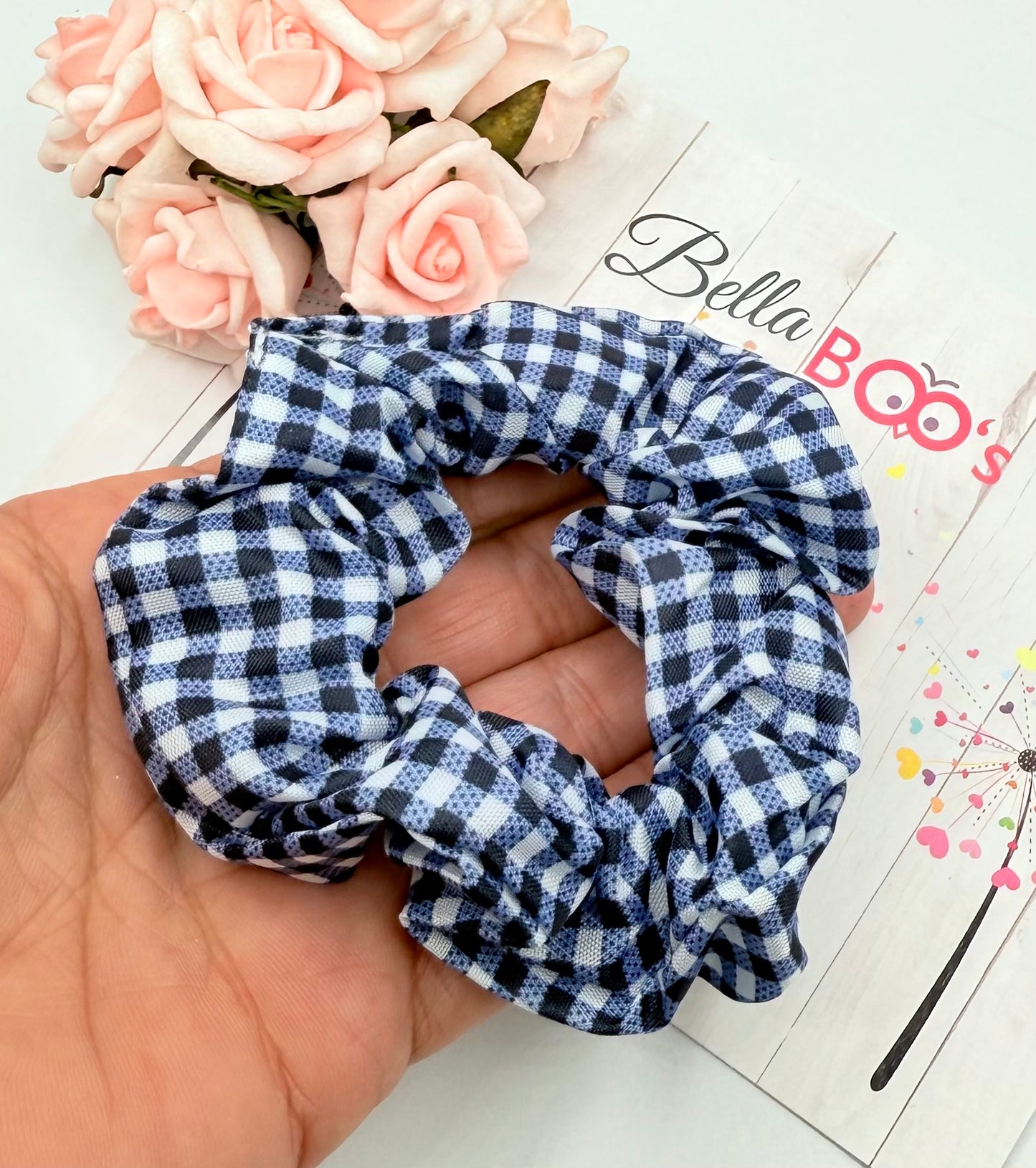 Navy Check Hair Scrunchie