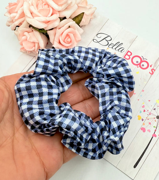 Navy Check Hair Scrunchie