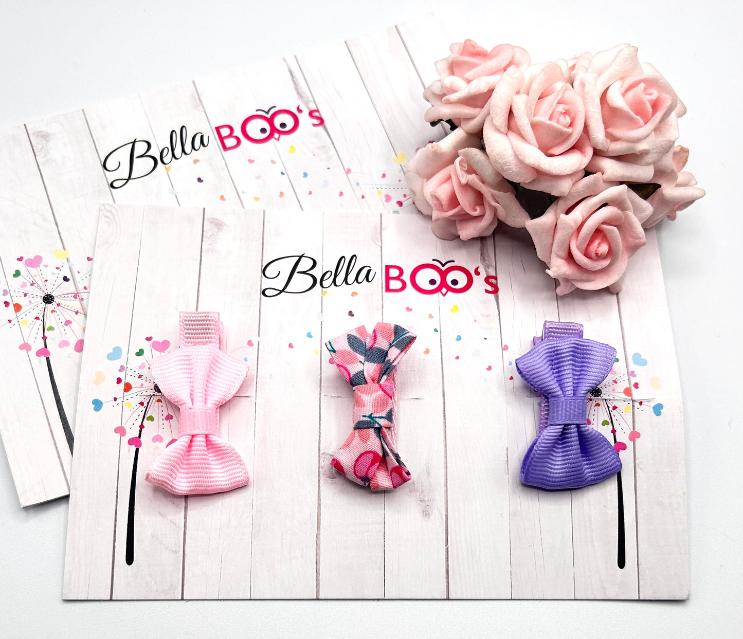 Pink Floral - Small Hair Bow Clip Set