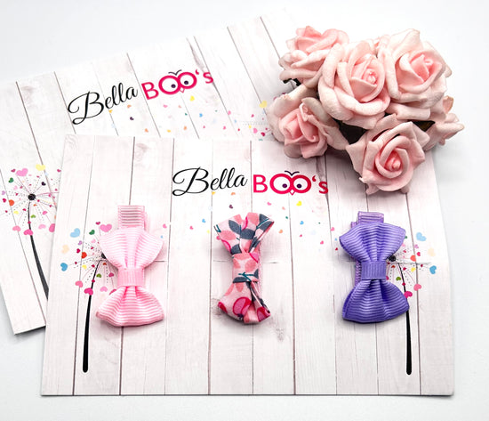 Pink Floral - Small Hair Bow Clip Set