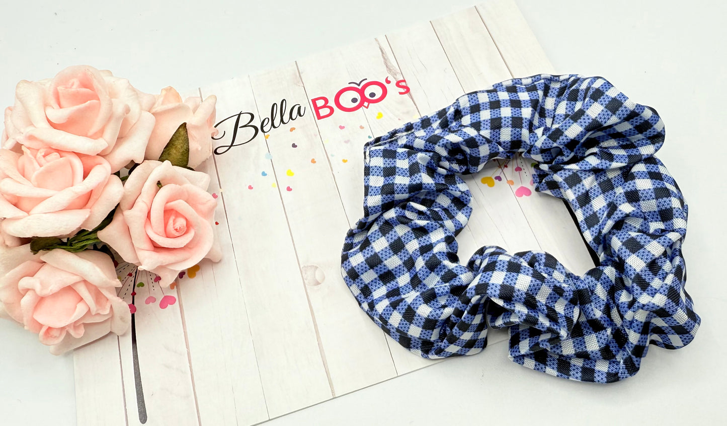 Navy Check Hair Scrunchie