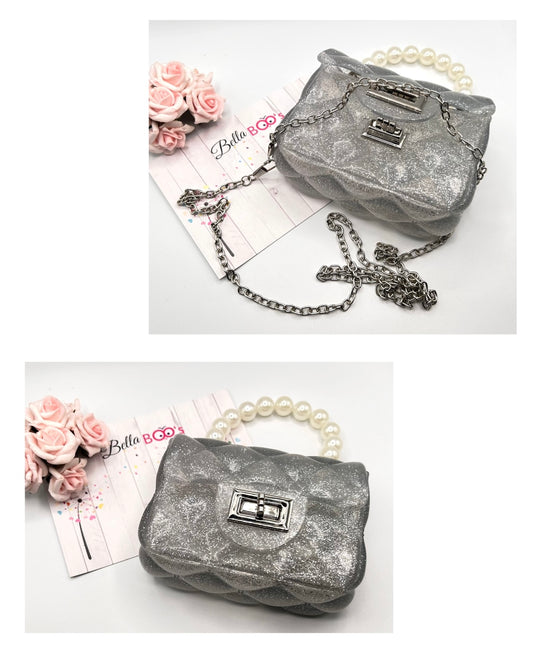 Faux Perl Hand bag - Silver Sparkle