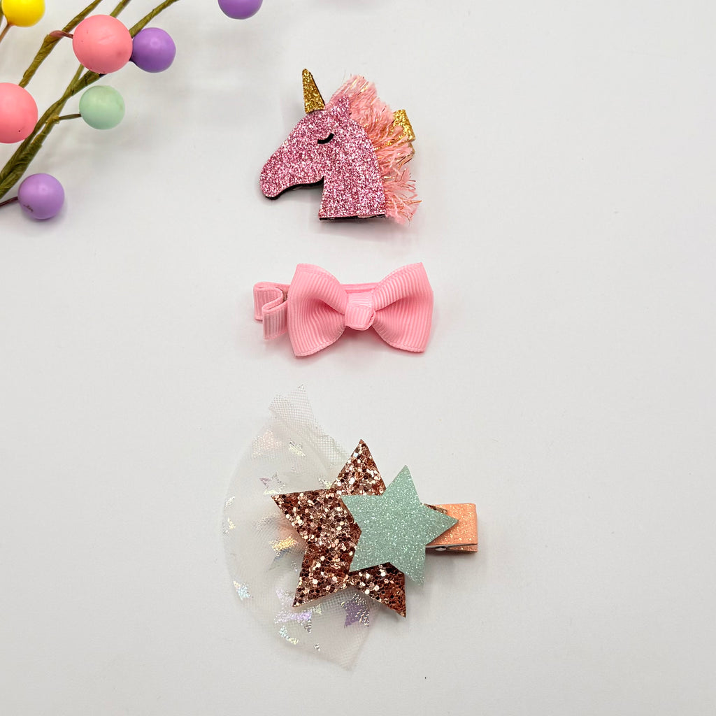 Magical Unicorn Hair Clip Set - Pink Hair Clips
