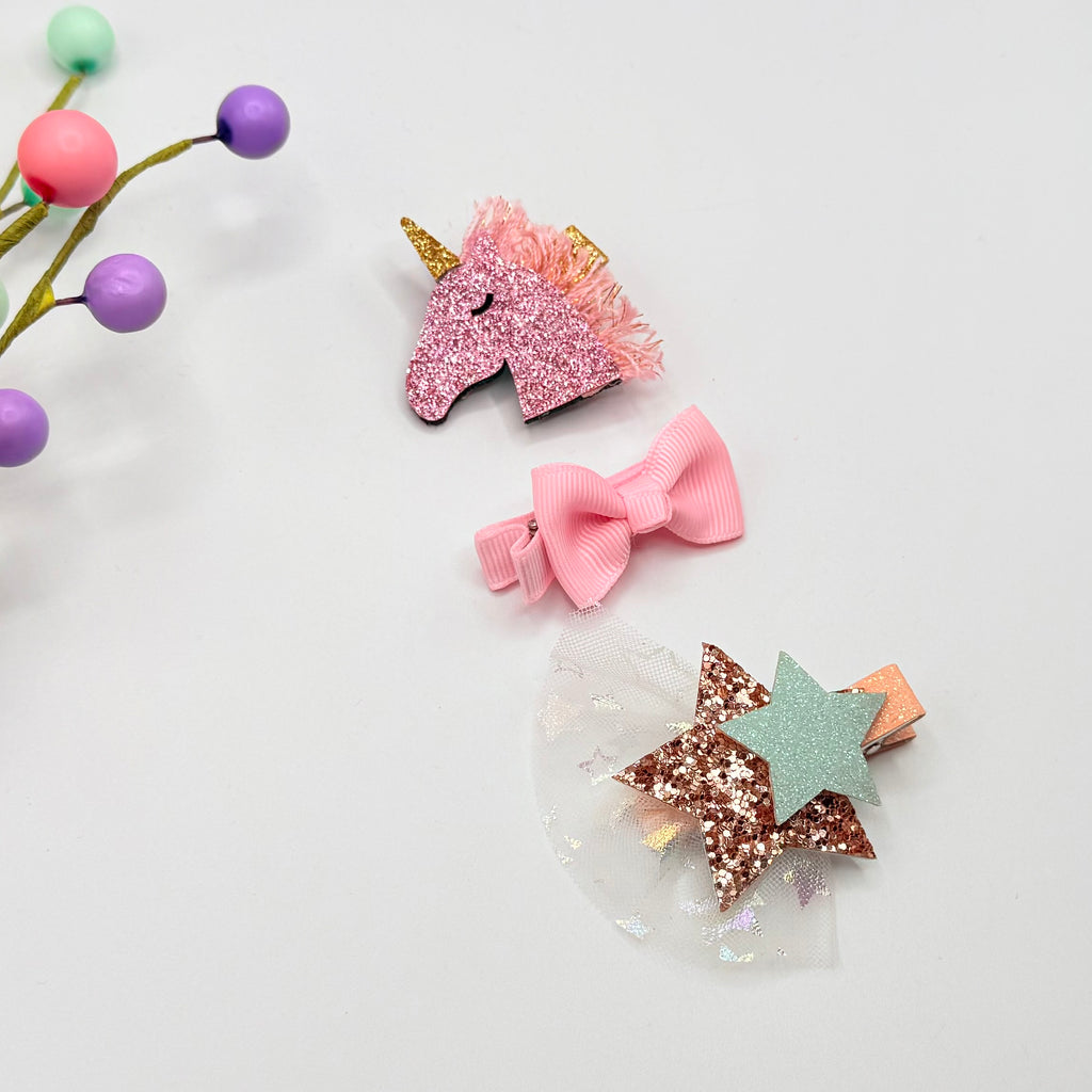 Magical Unicorn Hair Clip Set - Pink Hair Clips