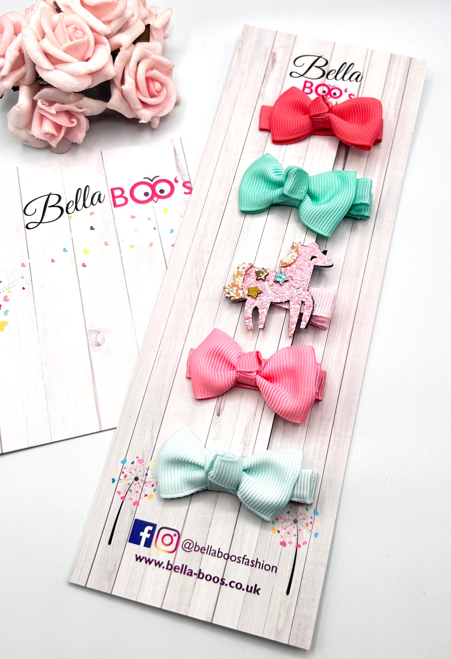 Unicorn Glitter Hair Bow Clip Set