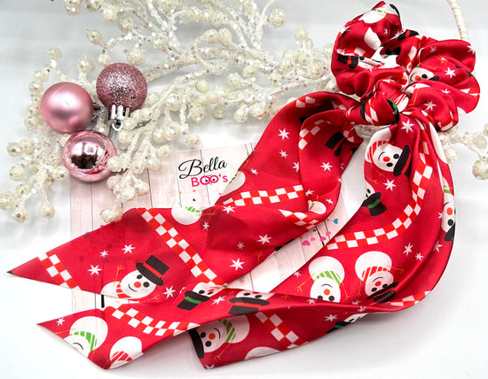 Christmas Snowman Scarf Tails Scrunchie