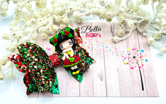 Christmas Holly Girl Hair Bow - Handcrafted Clay