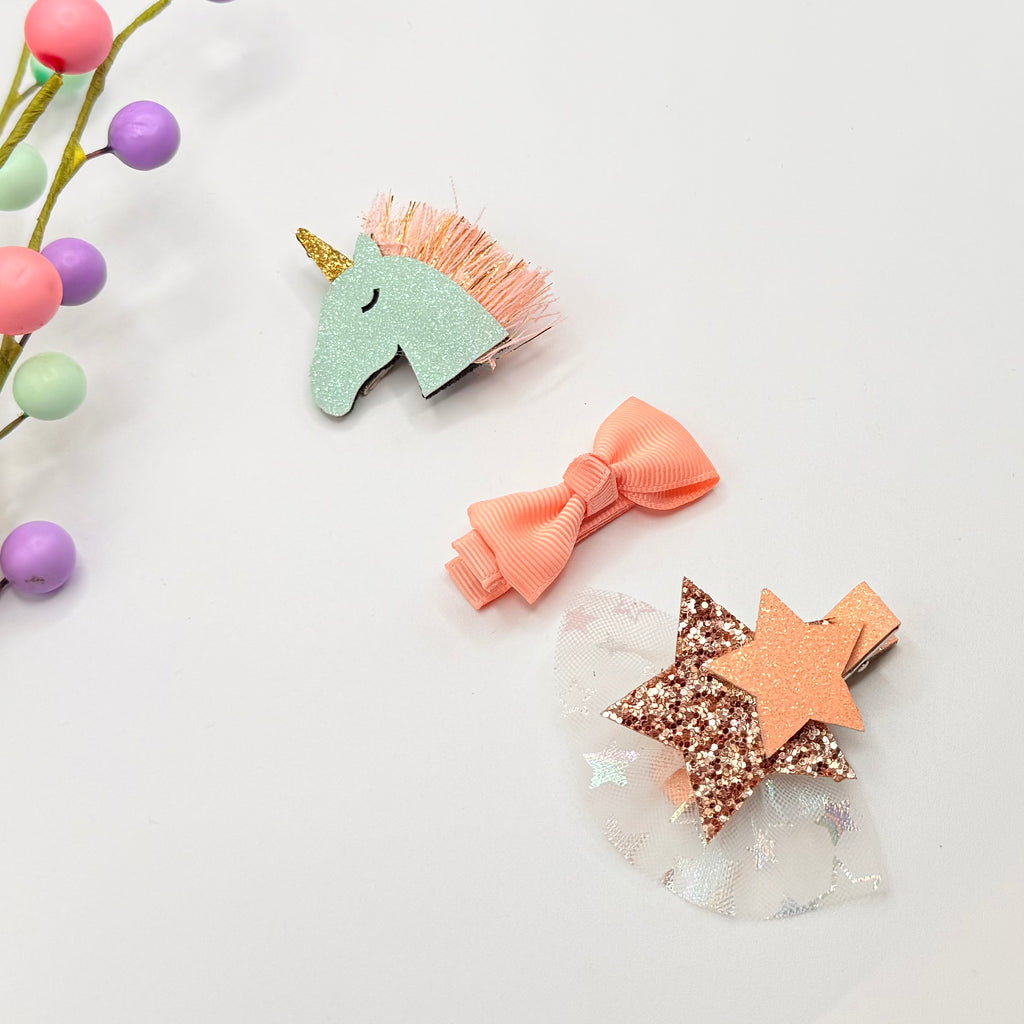 Magical Unicorn Hair Clip Set - Peach Hair Clips