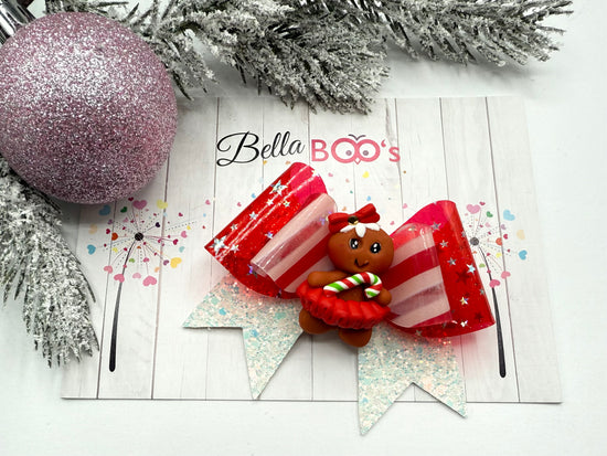 Christmas Candy Cane Gingerbread Hair Bow