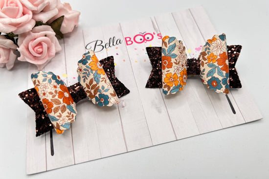 Autumn Floral Pigtail Hair Bow Set