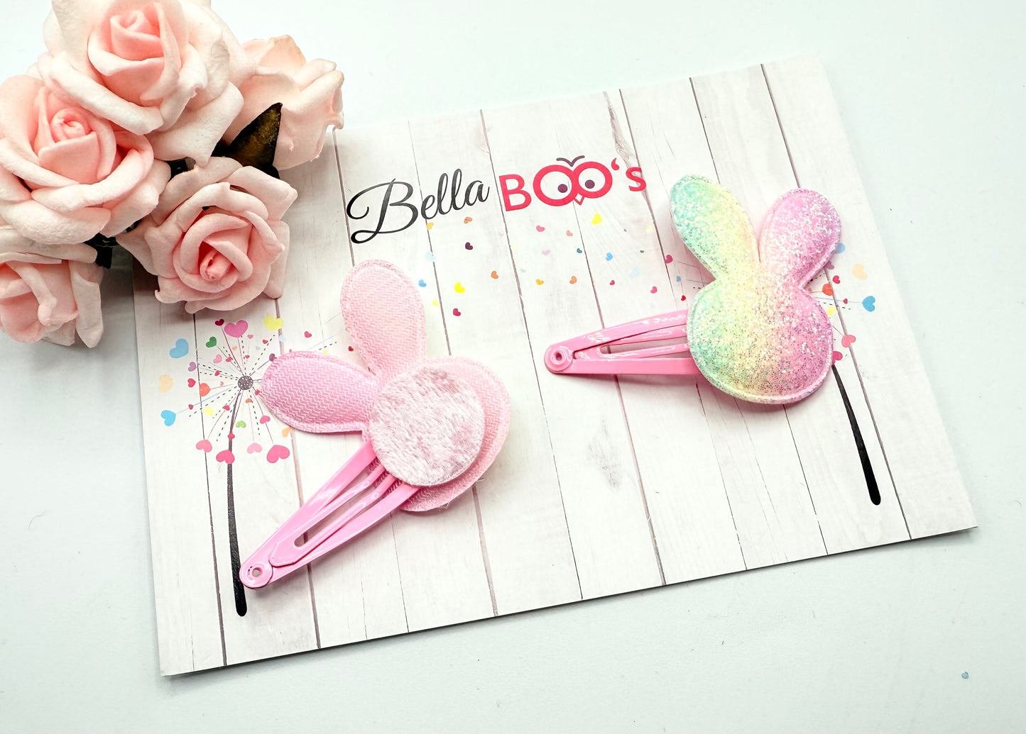 Ombre Sparkle Bunny Clip Set - Pink