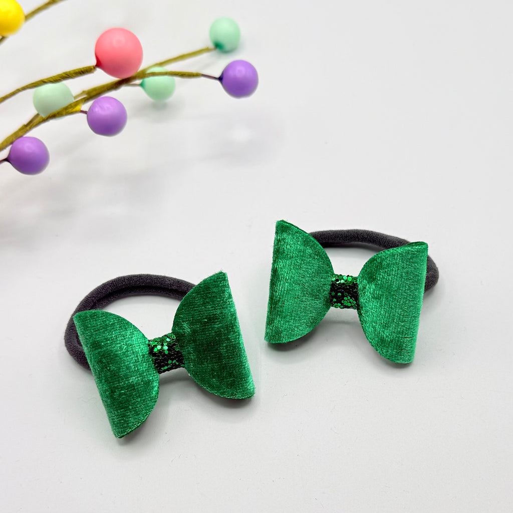 Green Velvet Bow Bobble Set Hair bobbles