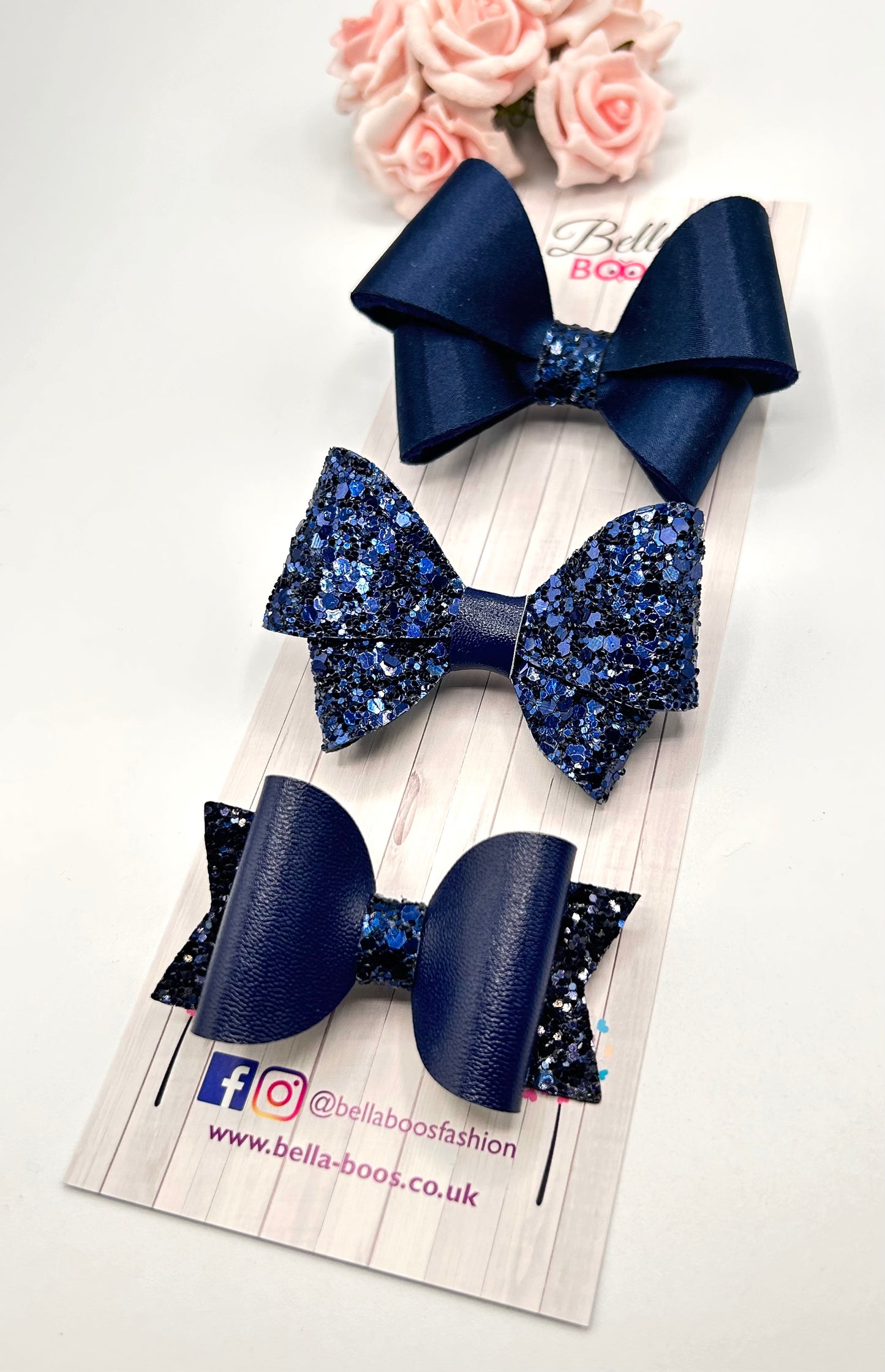 Navy Hair Bow Trio