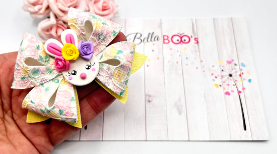 Easter Floral Bunny Hair Bow - Handcrafted Clay