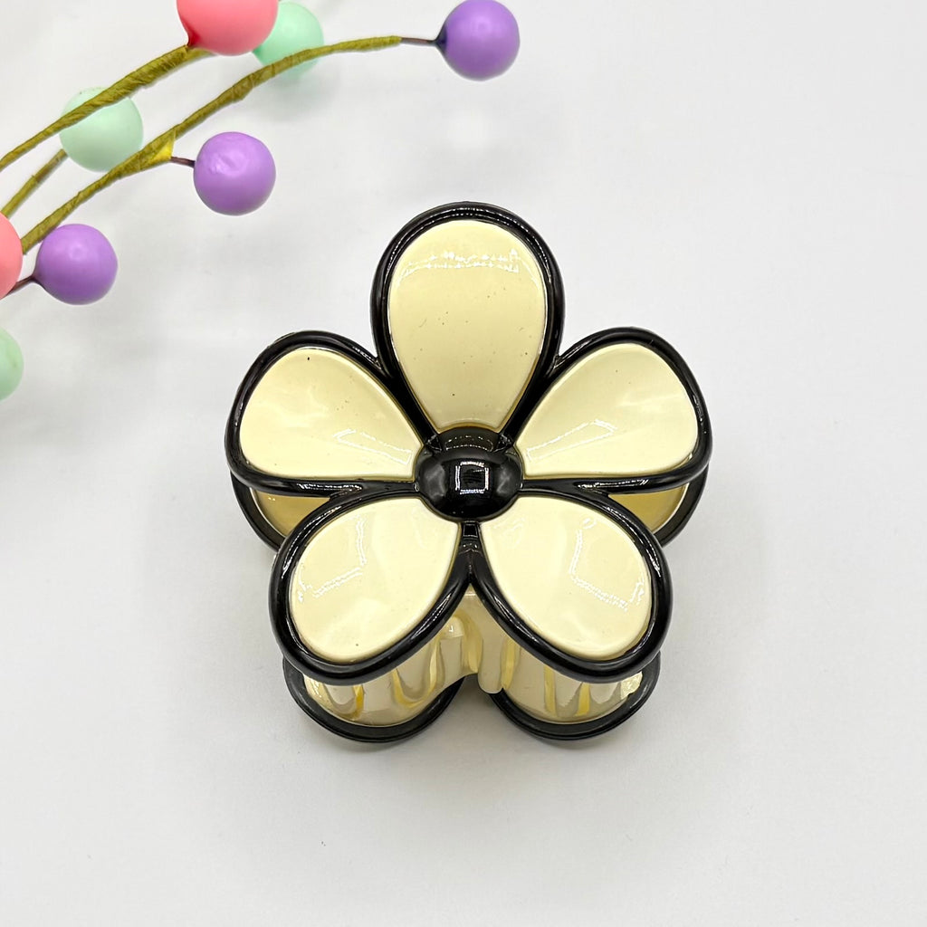 Black & Cream Mono Flower Claw Clip Hair Clips