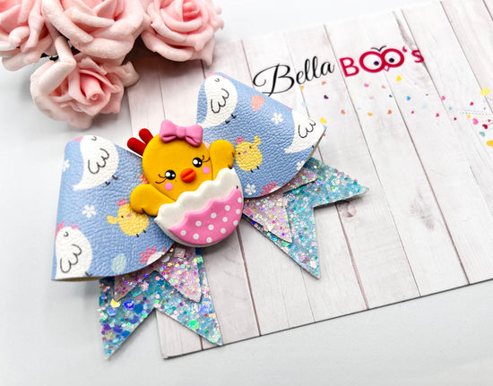 Easter Spring Chick Hair Bow - Handcrafted Clay