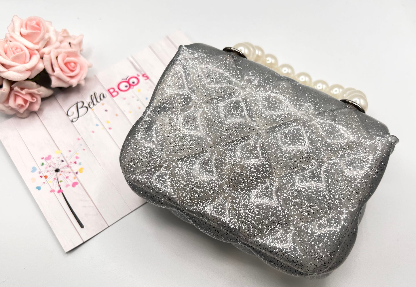 Faux Perl Hand bag - Silver Sparkle