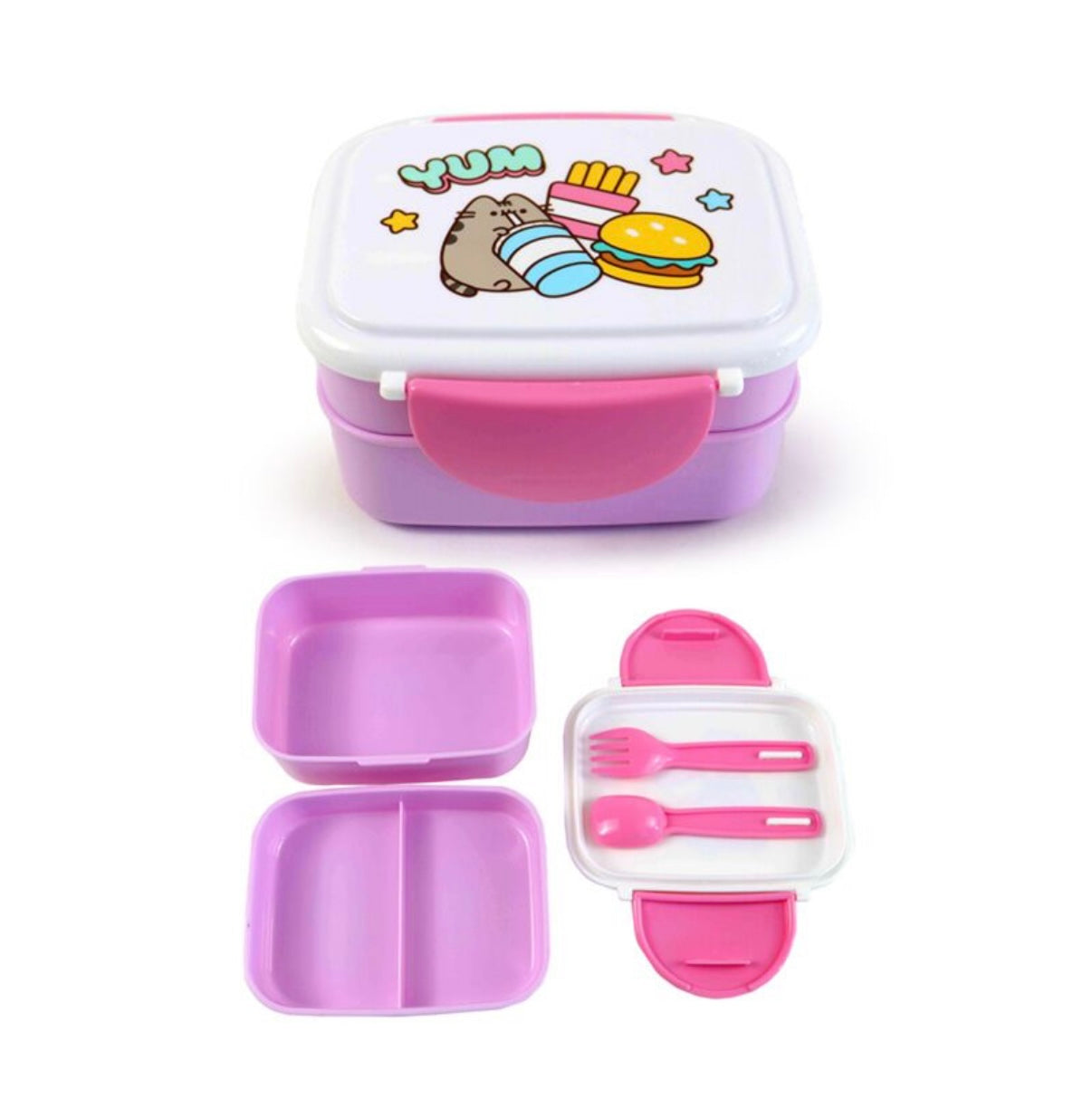 Pusheen the Cat Foodie Clip Lock Stacked Bento Lunch Box with Cutlery