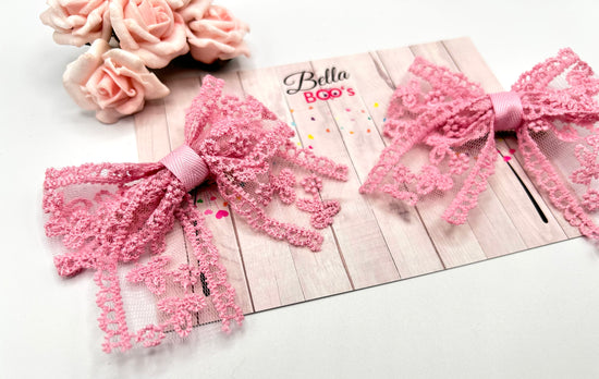Pink Lace Hair BowSet