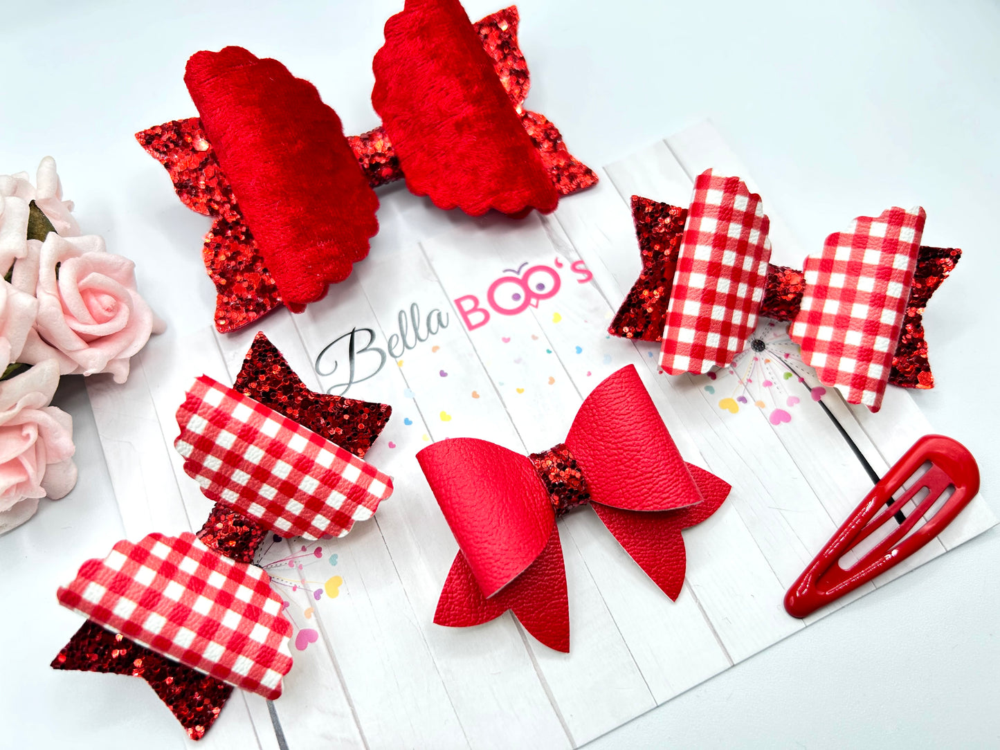 Red & White Hair Bow Set