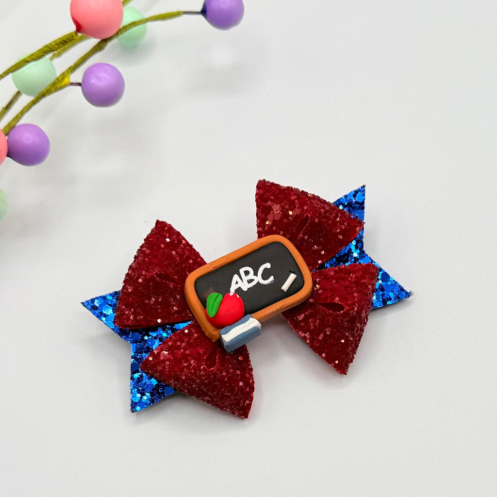 Back To School Hair Bow - Handcrafted Clay Letter Chalk Board Hair Bows