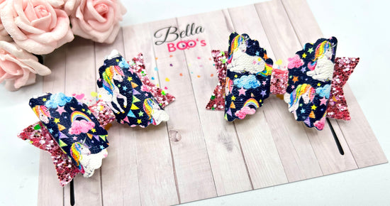 Unicorn Party Pigtail Hair Bow Set