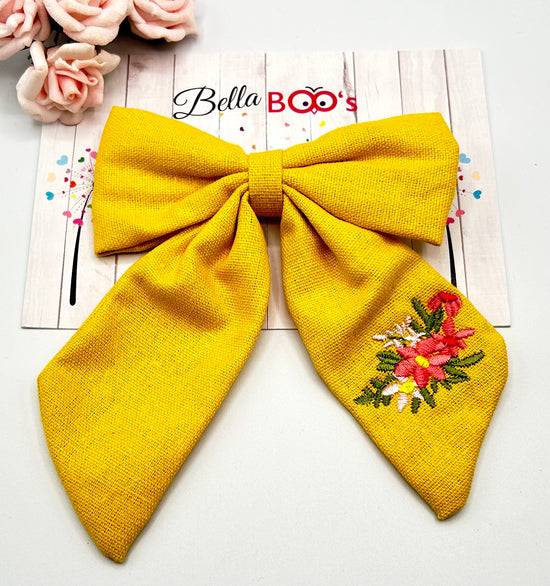 Yellow Drop Tail Fabric Hair Bow