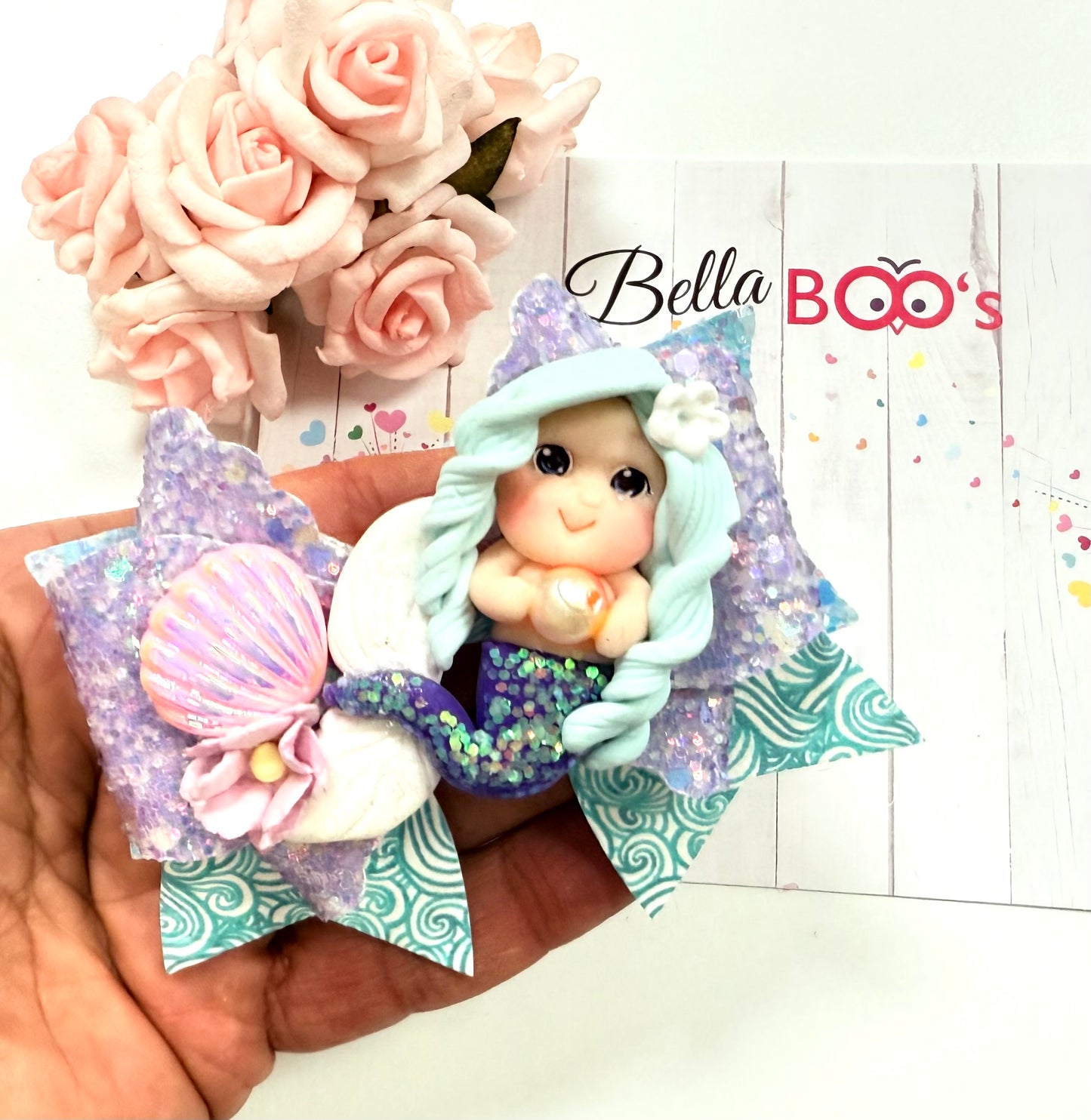 Luna The Mermaid Hair Bow- Handcrafted Clay