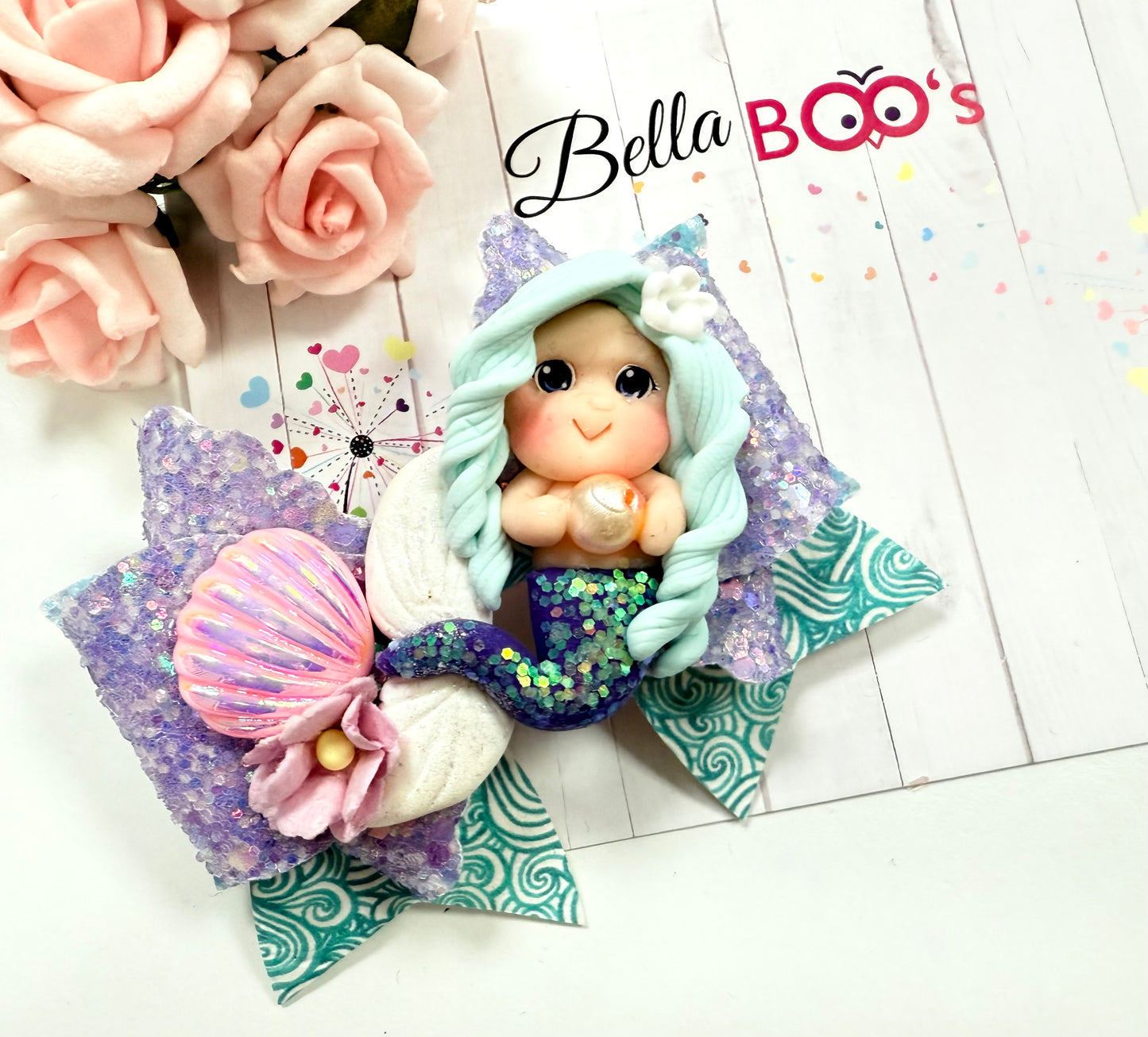 Luna The Mermaid Hair Bow- Handcrafted Clay