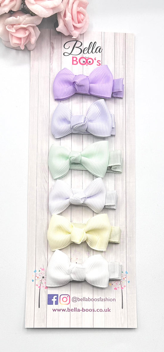 Small Ribbon Hair Bow Clip Set Of 6 -