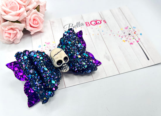 Halloween Black & White Skulls Hair Bow