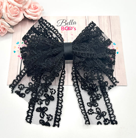 Large Black Lace Effect Hair Bow