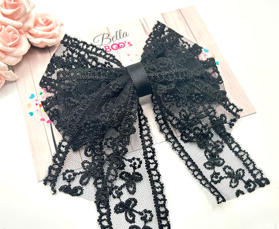Large Black Lace Effect Hair Bow