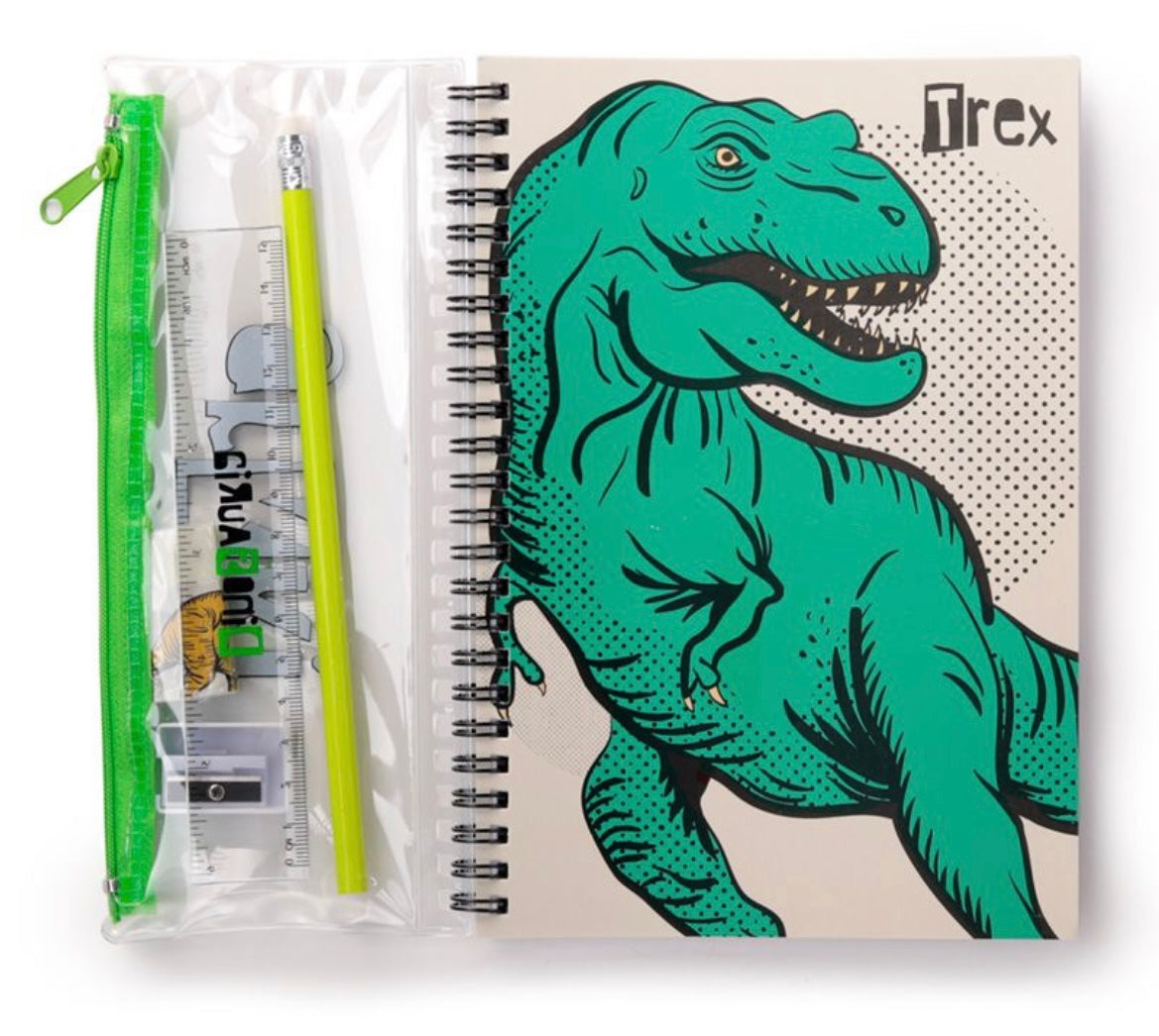 Dinosauria Ring Bound Notepad/Book & Pencil Case 6 Piece Stationery Set