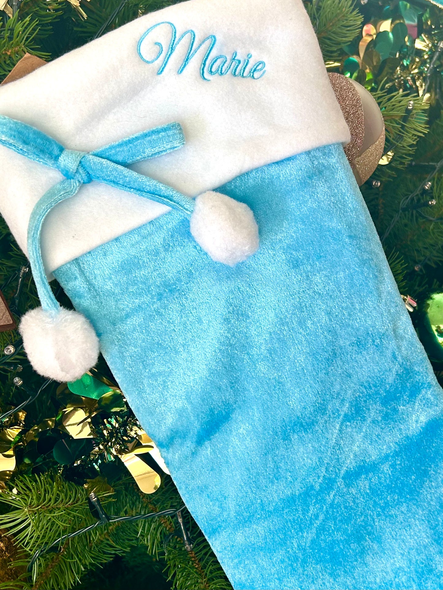 Christmas Personalised Embroidered Stocking - Blue Or Pink