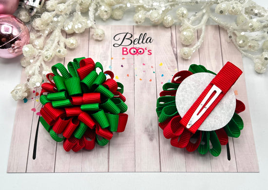 Christmas Loopy Ribbon Clip Set - Red & Green